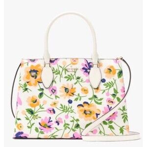 Kate Spade Rae Medium Satchel Crossbody Bag Cream Floral Purse Handbag NWT